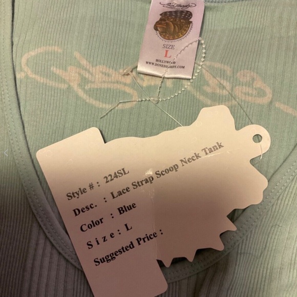 Ed Hardy Lace Strap Scoop Neck Tank Blue Large New with Tags Vintage - Picture 2 of 8